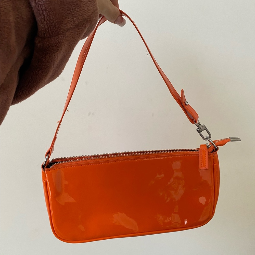 Orange Faux Patent Leather Handbag